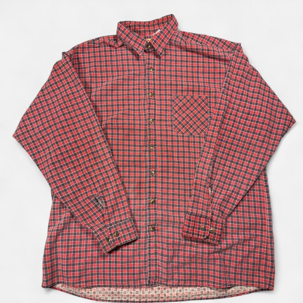 Vintage Red Oak Ranch Apparel red and black plaid flannel shirt 2XT made in USA